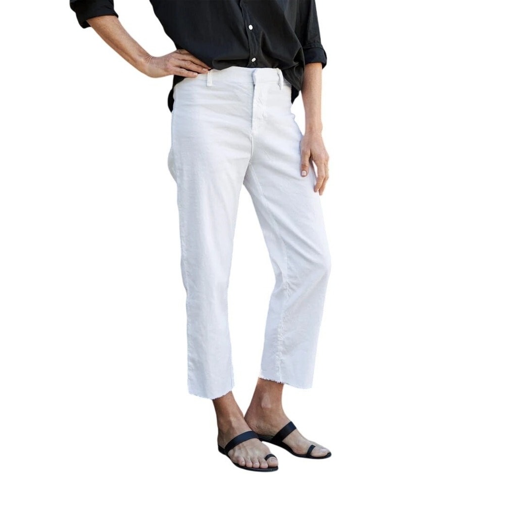 Frank & Eileen Kinsale Trousers Cropped Flax Cotton Blend Rough Hem Sz 10 Beach